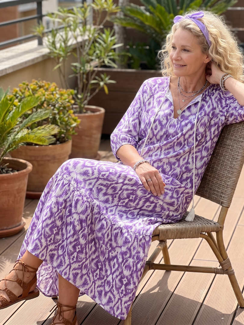 Penelope | Vestido midi estampado con lazo