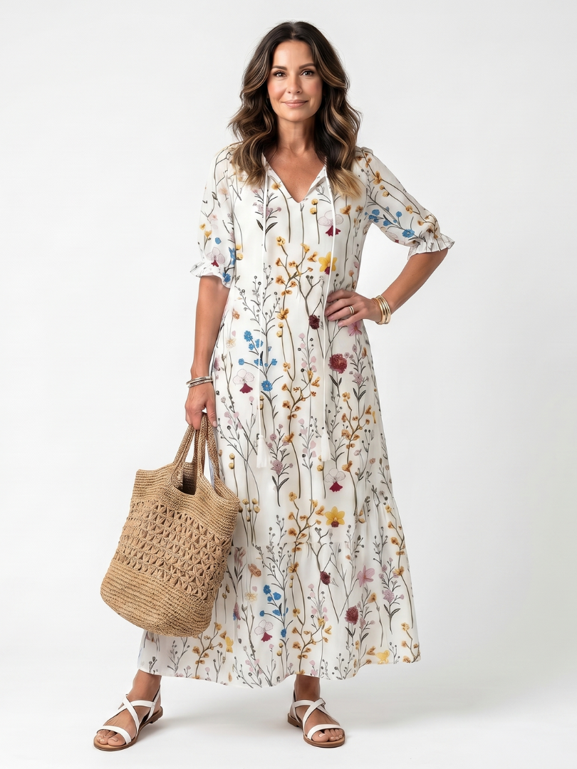 Sylvie | Vestido midi con lazo y estampado botánico