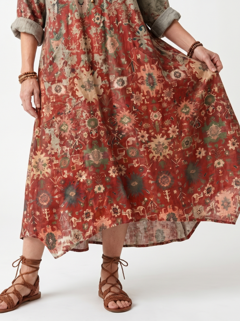 Saffron | Vestido midi informal con estampado unisex y bolsillos