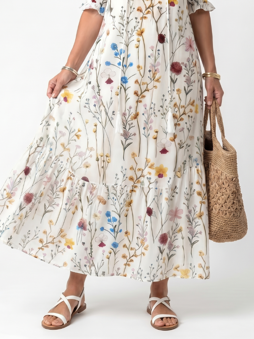 Sylvie | Vestido midi con lazo y estampado botánico