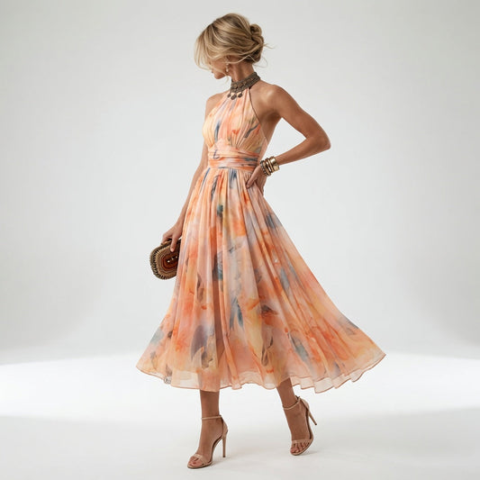 Aurora™ | Vestido con escote halter y estampado de acuarela