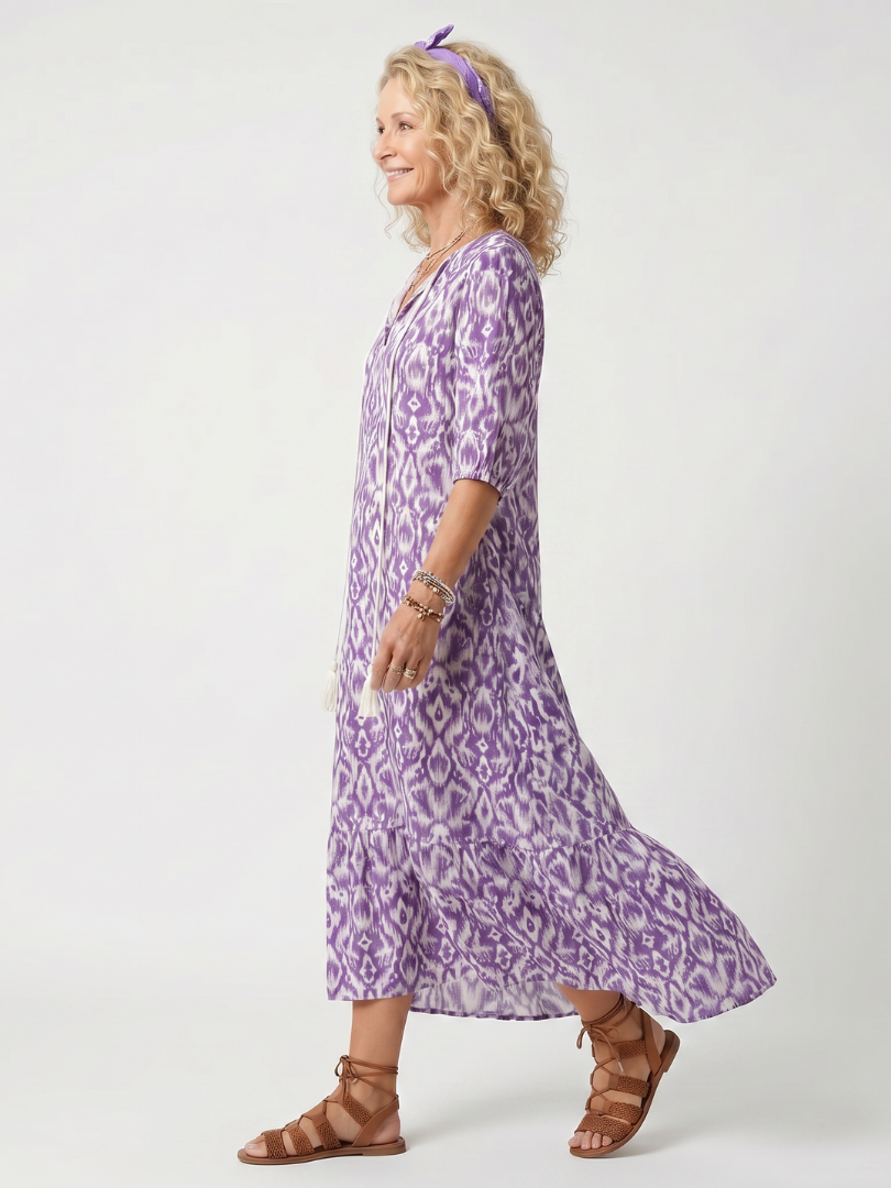Penelope | Vestido midi estampado con lazo