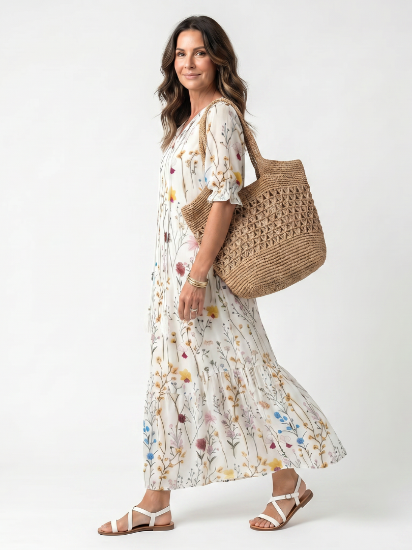 Sylvie | Vestido midi con lazo y estampado botánico