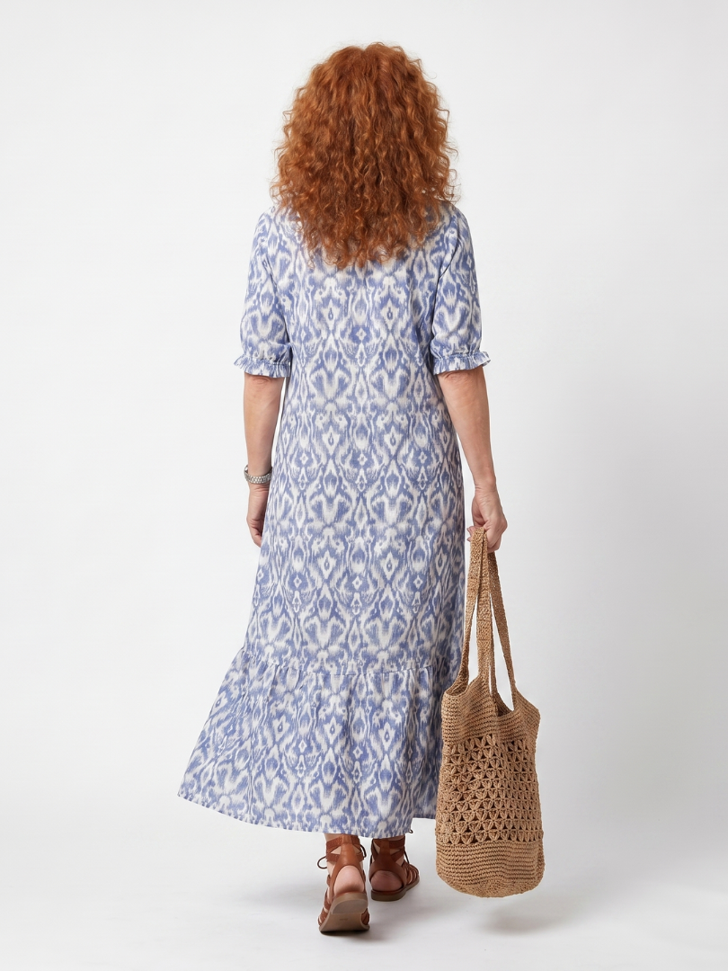 Ottoline | Vestido midi estampado con cuello anudado y pompones