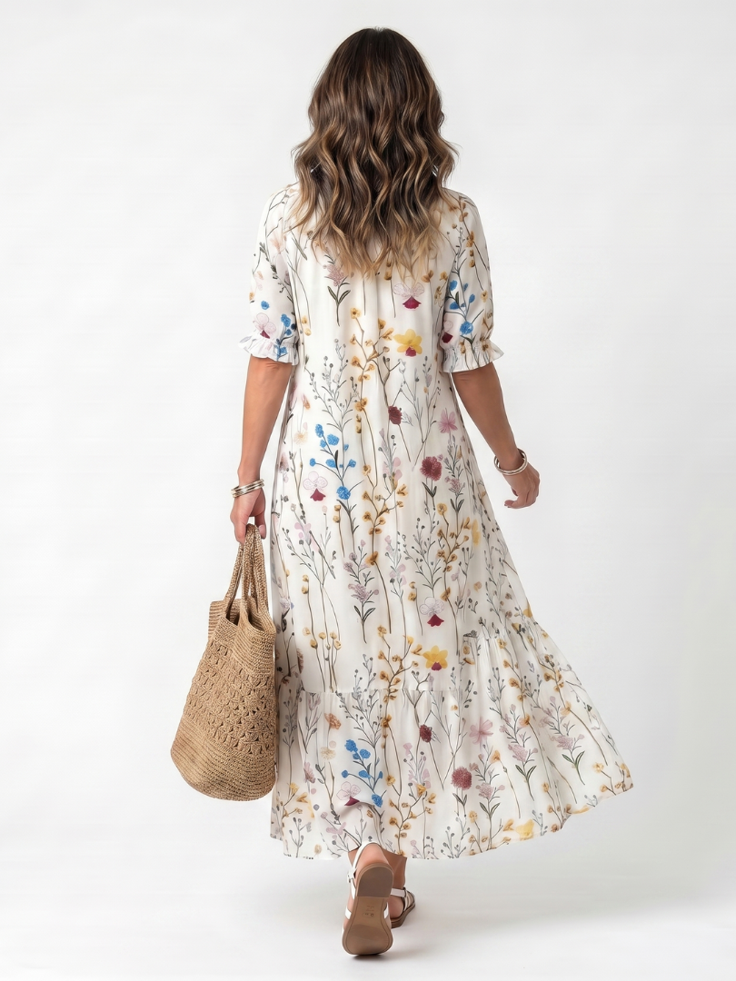 Sylvie | Vestido midi con lazo y estampado botánico