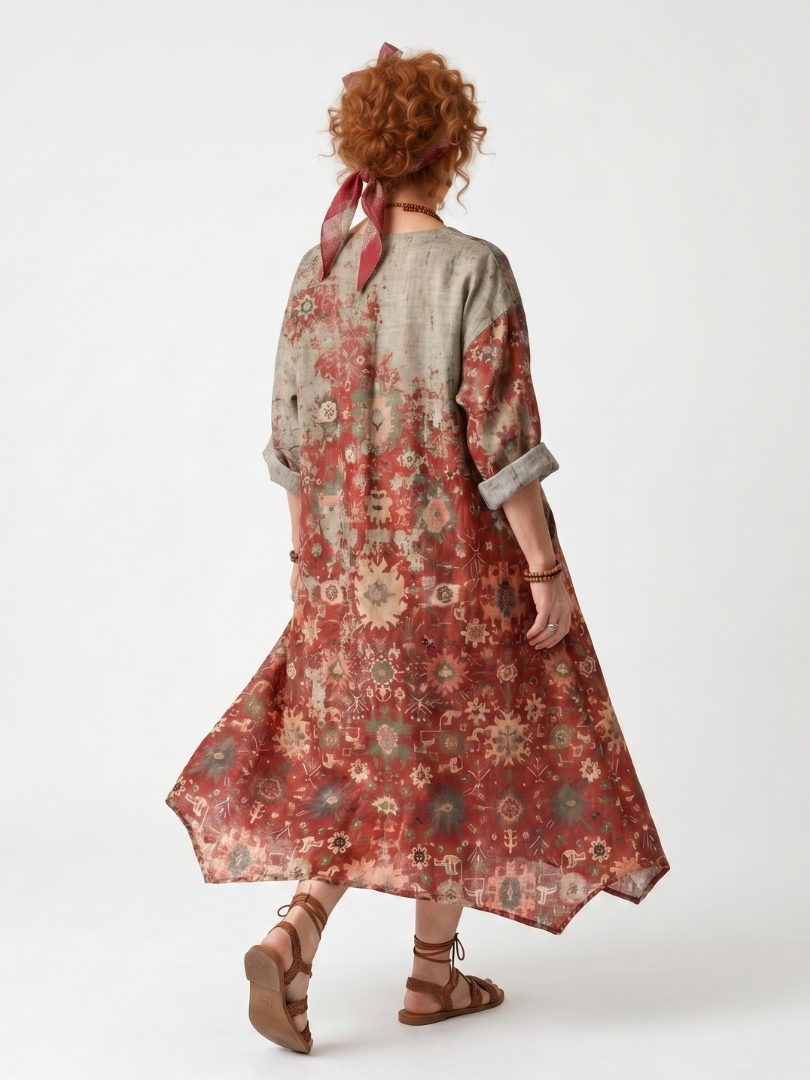 Saffron | Vestido midi informal con estampado unisex y bolsillos
