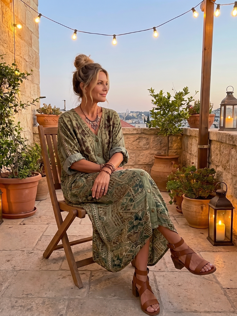 Aleta | Vestido midi oversize abotonado, bordado y con bolsillos