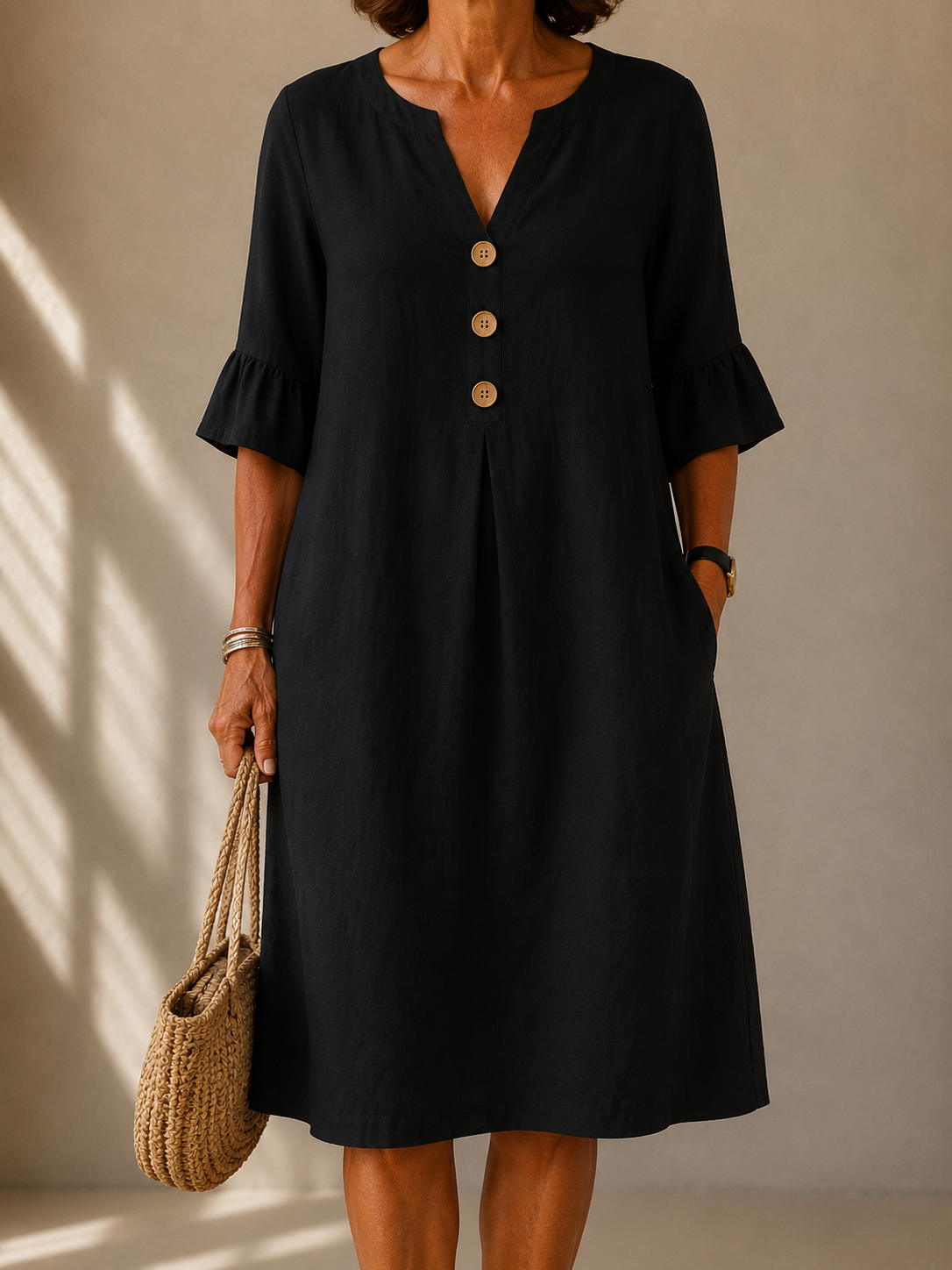 DELACROIX | Vestido con botones y corte fluido «Isabelle»