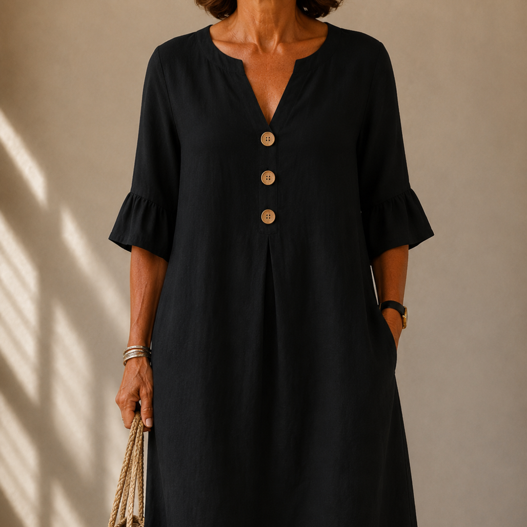 DELACROIX | Vestido con botones y corte fluido «Isabelle»