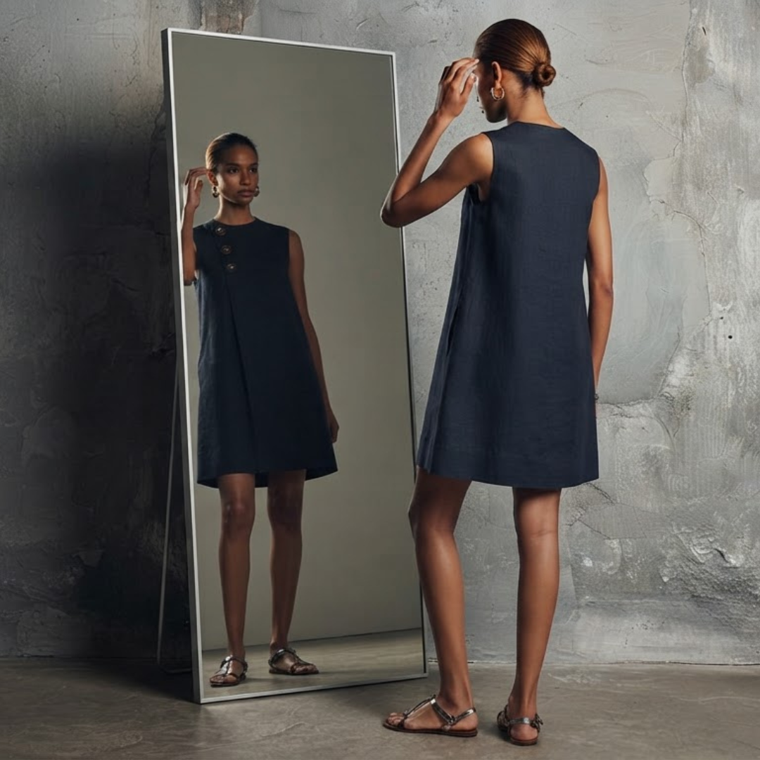 Mae | Vestido mini – Cuello redondo, sin mangas