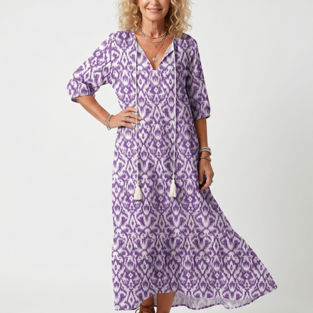 Penelope | Vestido midi estampado con lazo