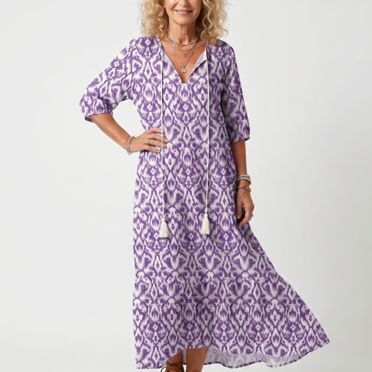 Penelope | Vestido midi estampado con lazo