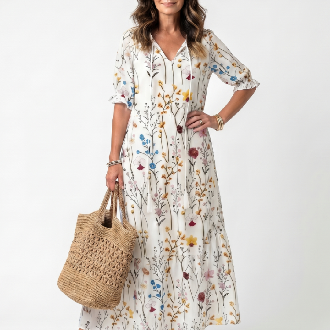 Sylvie | Vestido midi con lazo y estampado botánico
