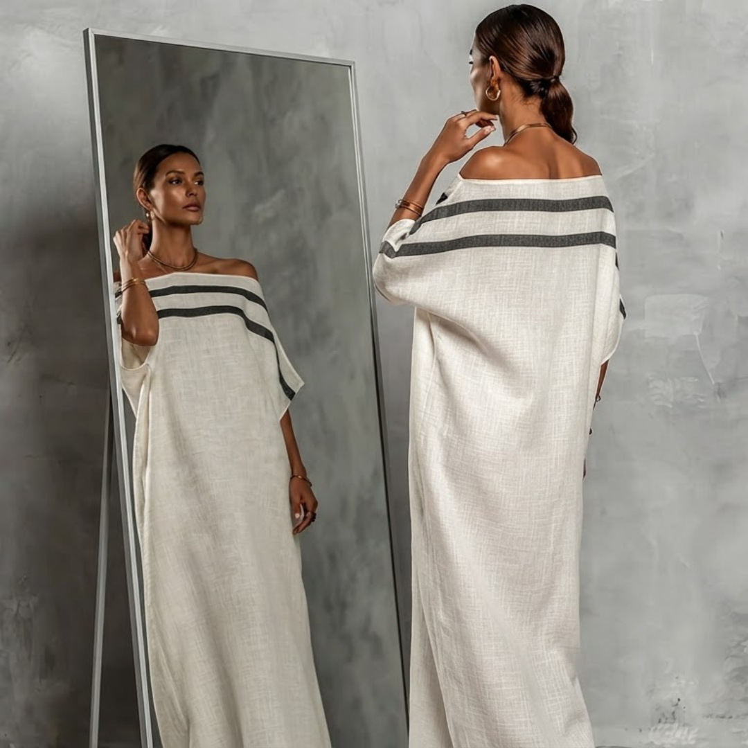 Elia | Vestido largo con hombros al aire y mangas murciélago