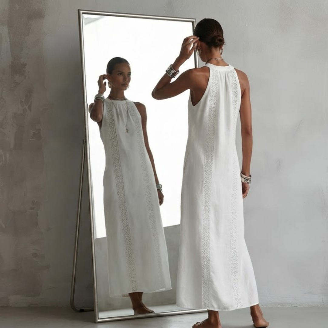 Cecilia | Vestido midi con cuello mao