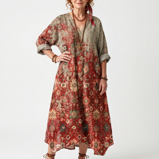 Saffron | Vestido midi informal con estampado unisex y bolsillos