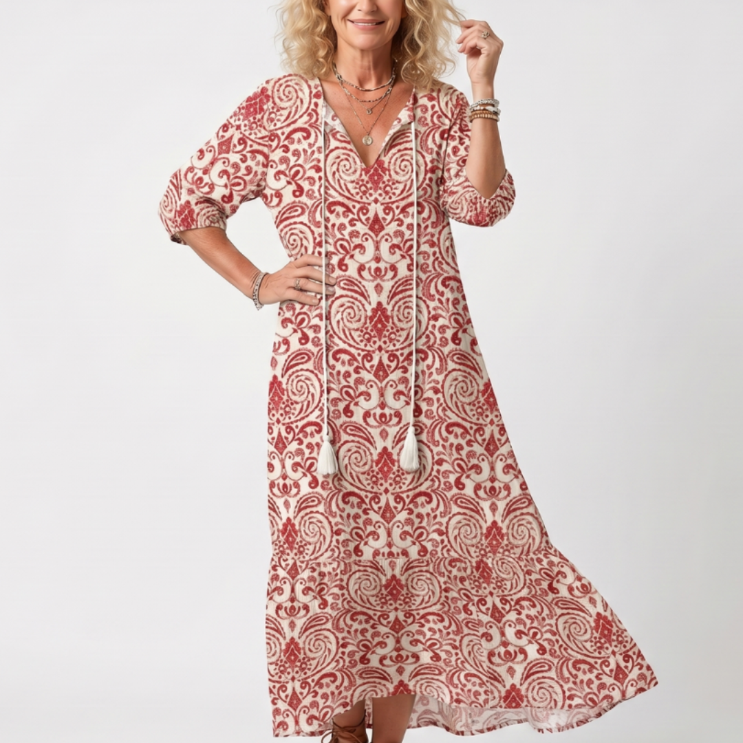 Noelle | Robe Midi à Nouer Imprimé Ornemental