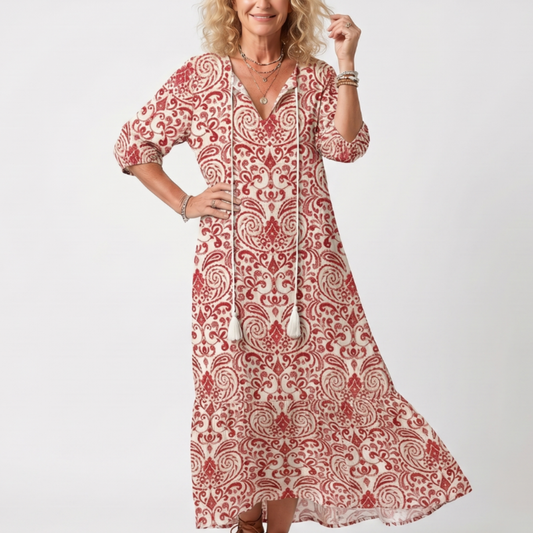 Noelle | Robe Midi à Nouer Imprimé Ornemental