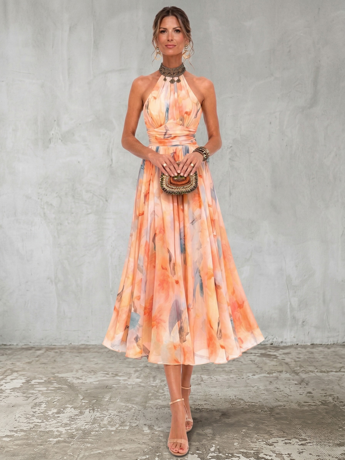 Aurora™ | Vestido con escote halter y estampado de acuarela