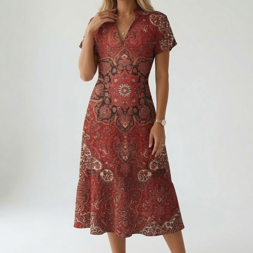 Chemiselle™ — Vestido tipo camisa con cuello en V, abertura lateral y estampado