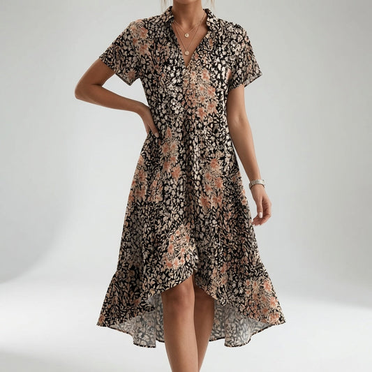 Chemiselle™ — Vestido tipo camisa con cuello en V, abertura lateral y estampado